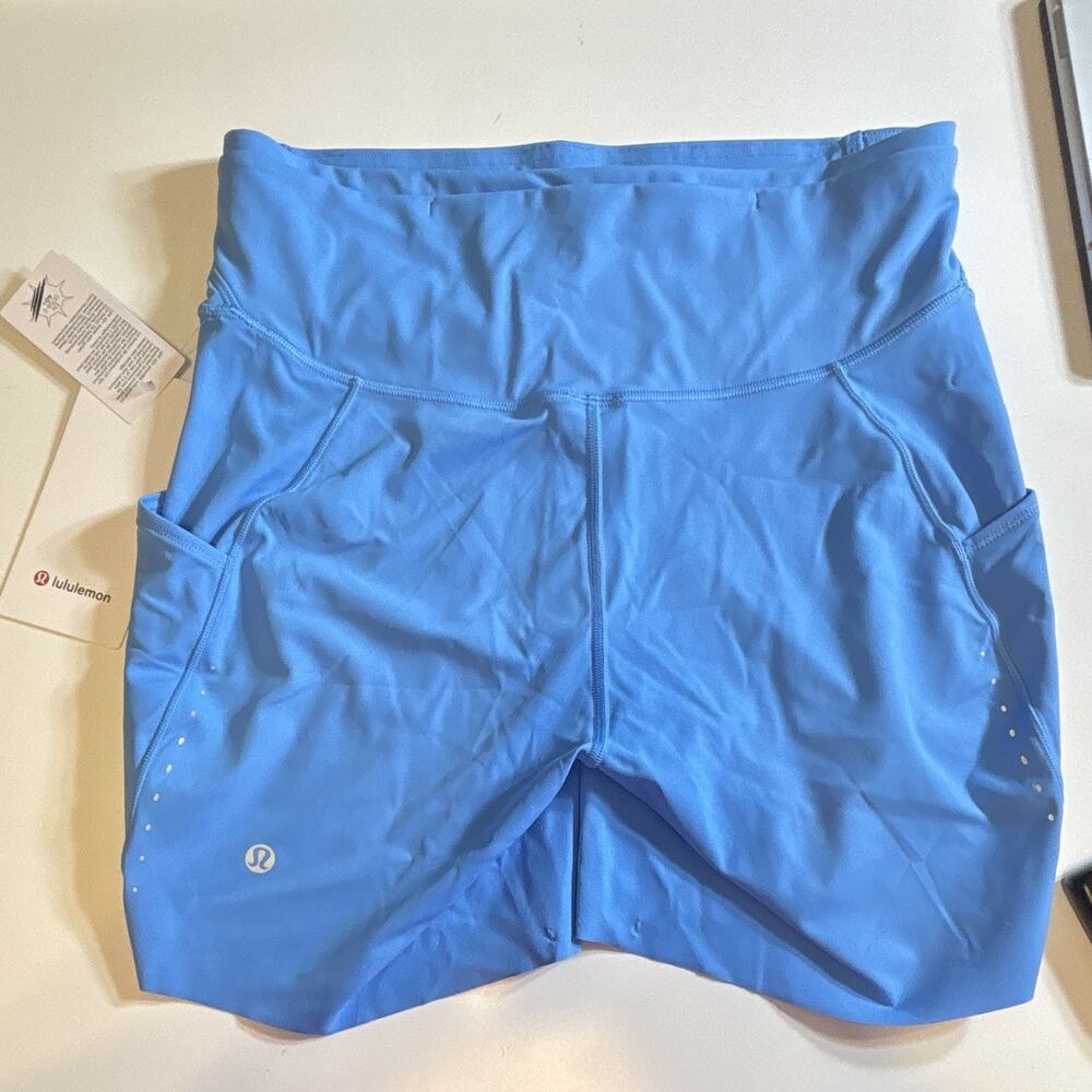 Lululemon Fast and Free HR Short 6" Blue Nylon Lycra Pockets Women's
